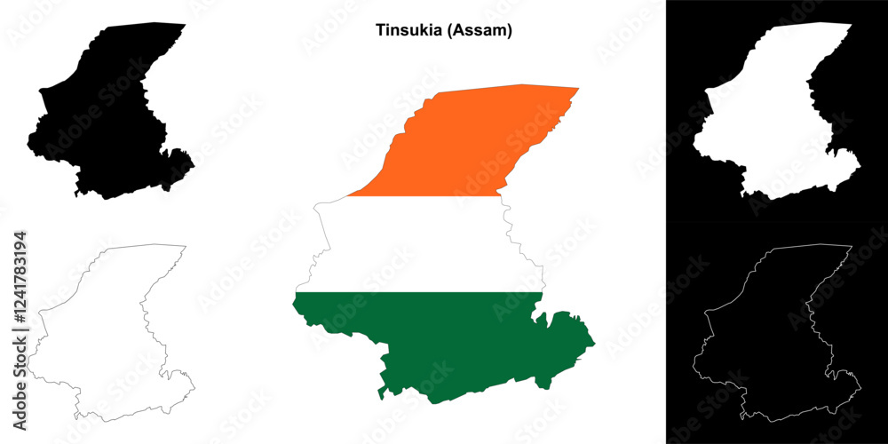 Fototapeta premium Tinsukia district (Assam) blank outline map set