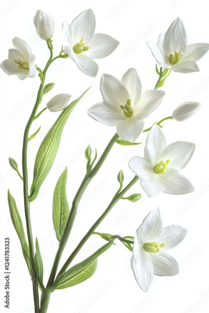 Obraz premium A close-up shot of a bunch of white flowers with green leaves