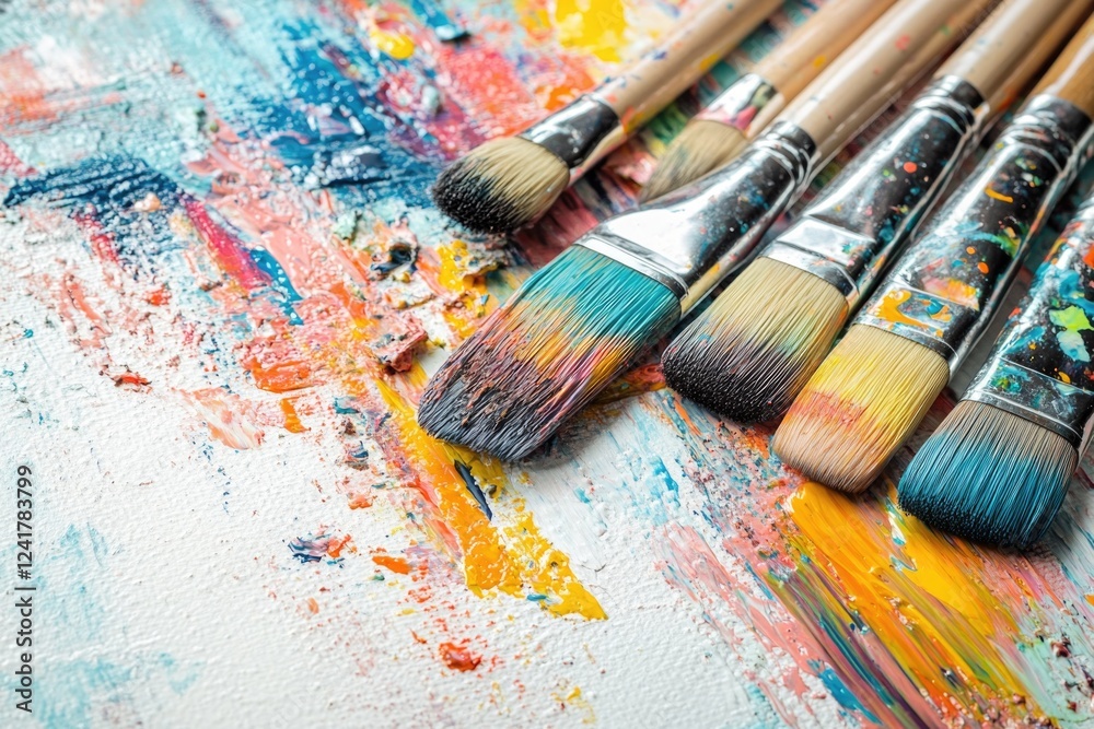 Fototapeta premium A collection of paint brushes placed neatly on a table, ready for use