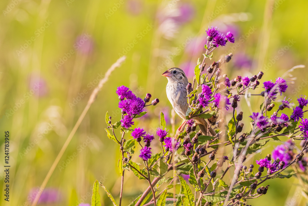 custom made wallpaper toronto digitalHenslow's Sparrow perched on Missouri Ironweed in prairie Ridge State Natural Area, Marion County, Illinois.