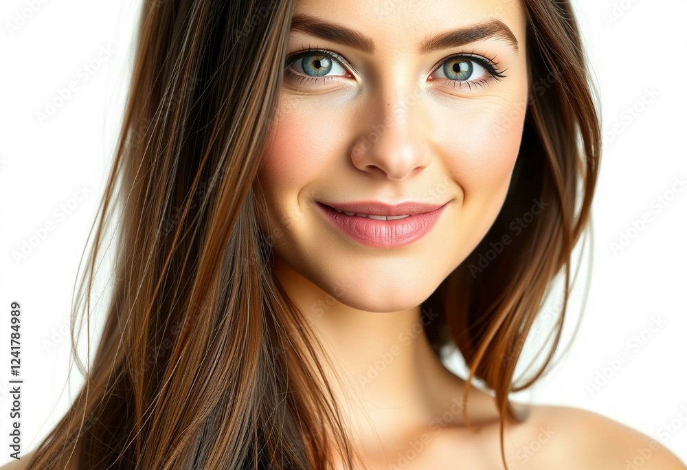 Naklejka premium Female portrait with long hair on white background