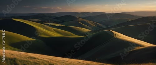 Breathtaking view of serene landscapes where rolling hills meet the expansive sky