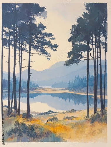 Moorland Landscape with Scots Pine Trees for Nature and Environment Themes