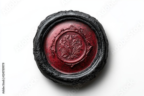 Intricate Red and Black Decorative Seal with Ornate Floral Design   Artisan Crafted Resin Artwork photo