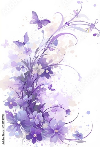 Wallpaper Mural Vector purple floral background with swirls and butterflies Torontodigital.ca
