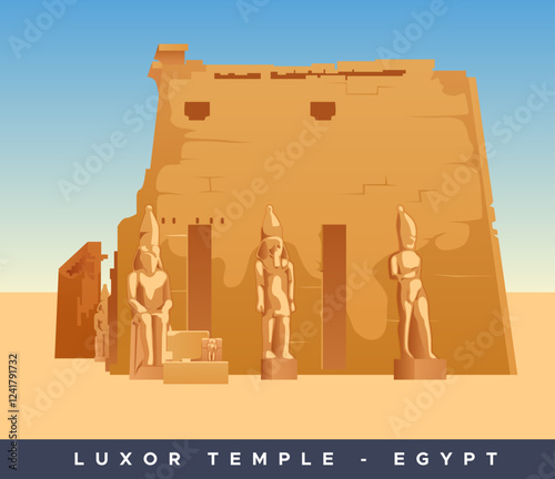 A large Ancient Egyptian temple complex - Luxor Temple - Stock Illustration