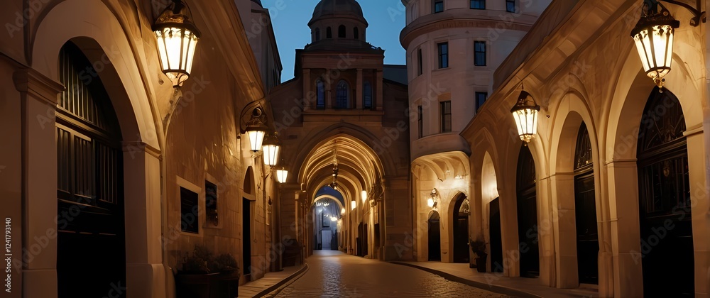 Fototapeta premium Charming old world street with archways hinting at a rich history and culture