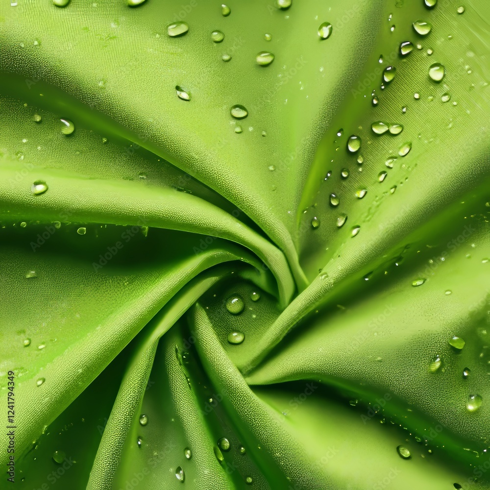 Fototapeta premium green satin fabric with water drops close-up, abstract background