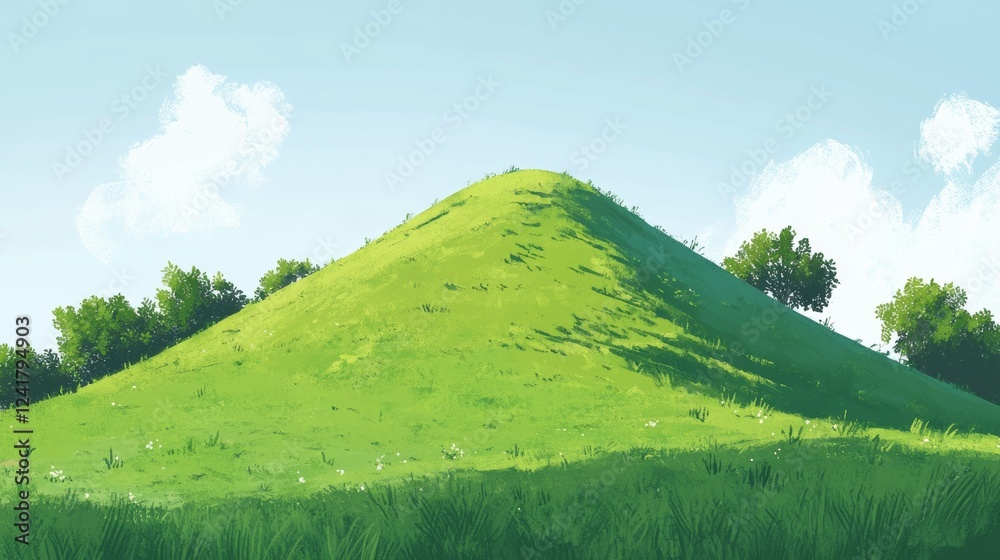 Fototapeta premium A hill is a raised area of land. It's like a small bump on the Earth's surface. Hills are higher than the land around them.