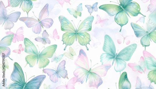 Wallpaper Mural seamless hand drawn pattern of delicate butterflies on white background. Beautiful pastel creatures wallpaper design Torontodigital.ca
