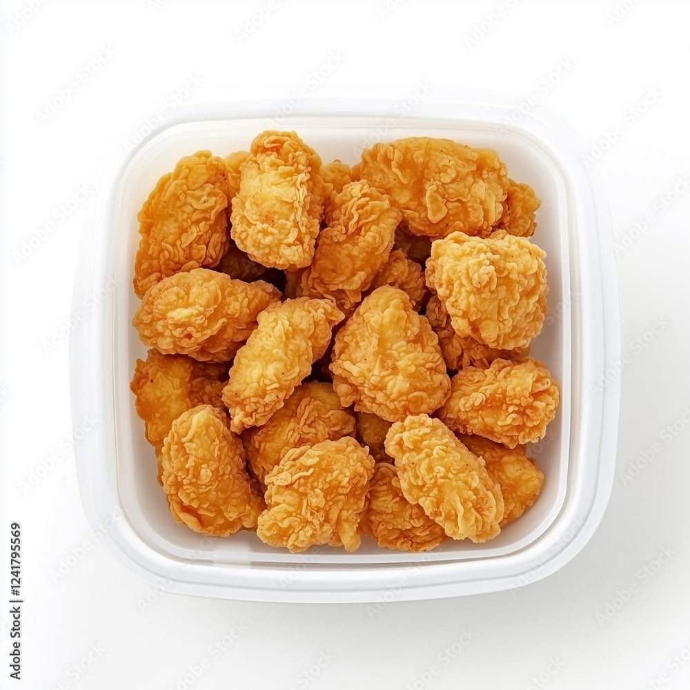 Container of Fried Chicken Combos, Plastic Container, top view, stock photo, isolated on white, food setting Container of Fried Chicken Combos, Plastic Container, top view, stock photo, isolated on white, food setting