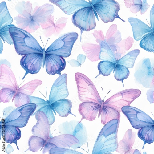 seamless hand drawn pattern of delicate butterflies on white background. Beautiful pastel creatures wallpaper design