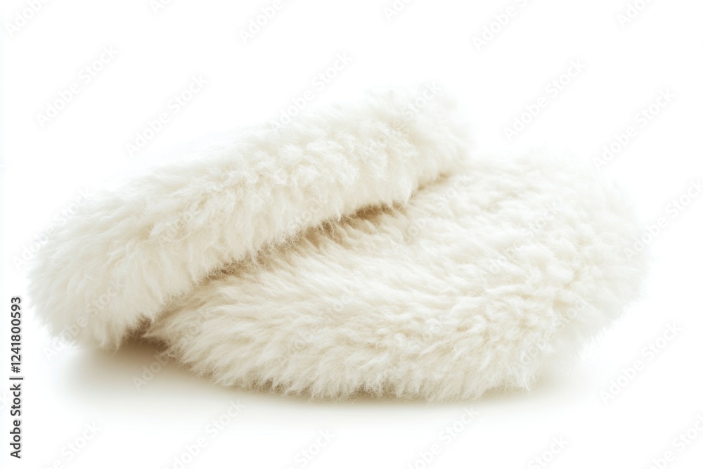 A pair of soft and cozy fluffy white slippers on a clean white surface, great for intimate moments or romantic getaways A pair of soft and cozy fluffy white slippers on a clean white surface, great for intimate moments or romantic getaways