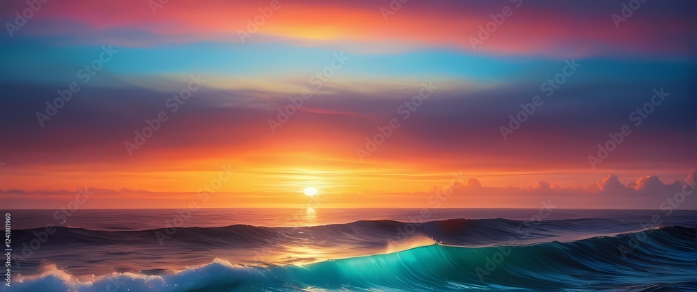 Naklejka premium Enchanting view of the ocean at sunrise with vibrant colors painting the horizon