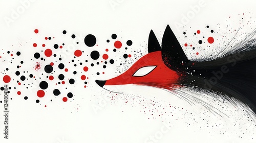   Drawing of fox's head with black and red paint splatters coming from mouth photo
