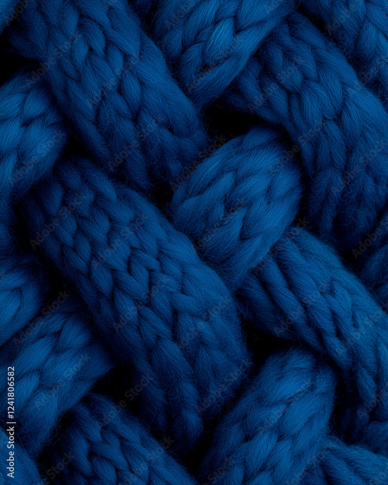 Close-up of Chunky Knit Blue Fabric Texture Close-up of Chunky Knit Blue Fabric Texture