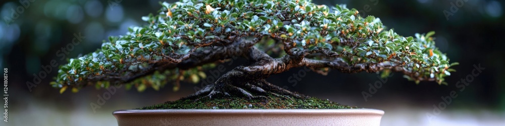 A small bonsai tree sits atop another potted plant, creating a unique and visually appealing arrangement A small bonsai tree sits atop another potted plant, creating a unique and visually appealing arrangement