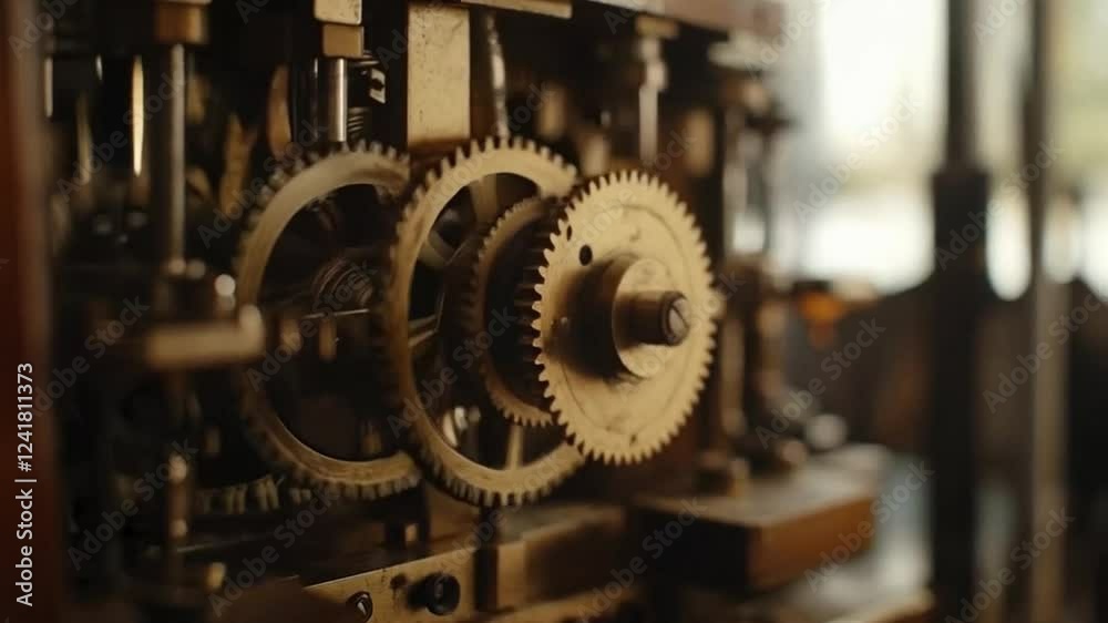 Scene Close-up view of the rotation of the gears on the machine, smooth repetitive motion for the background video animation.