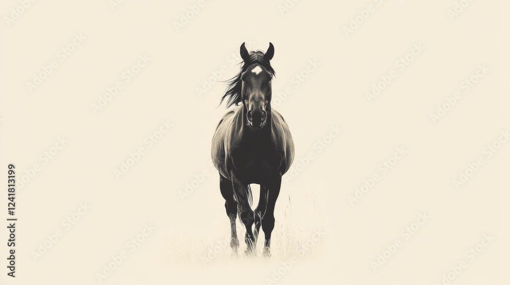 Naklejka premium Majestic black horse galloping, field background, nature photography, website header