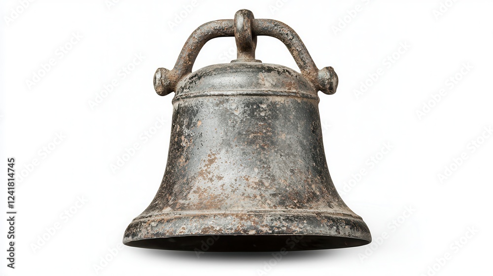 Old, weathered metal bell on a white background. Old, weathered metal bell on a white background.