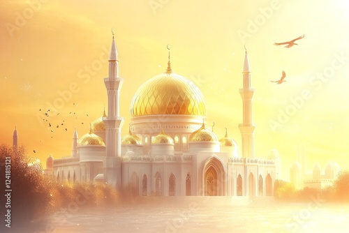 Wallpaper Mural Majestic Golden Mosque at Sunrise - A Stunning Architectural Masterpiece Torontodigital.ca