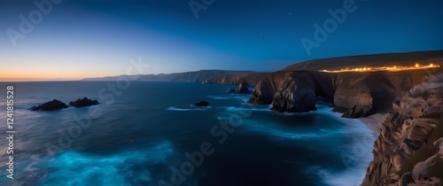 Magnificent rocky coastline meeting vivid blue ocean showcasing natures beauty