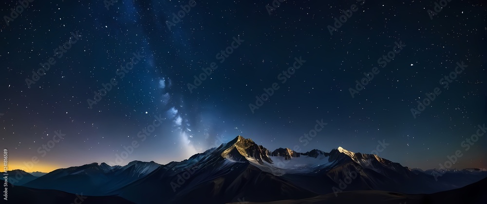 Fototapeta premium Majestic mountain range under a blanket of stars shimmering in the clear night sky