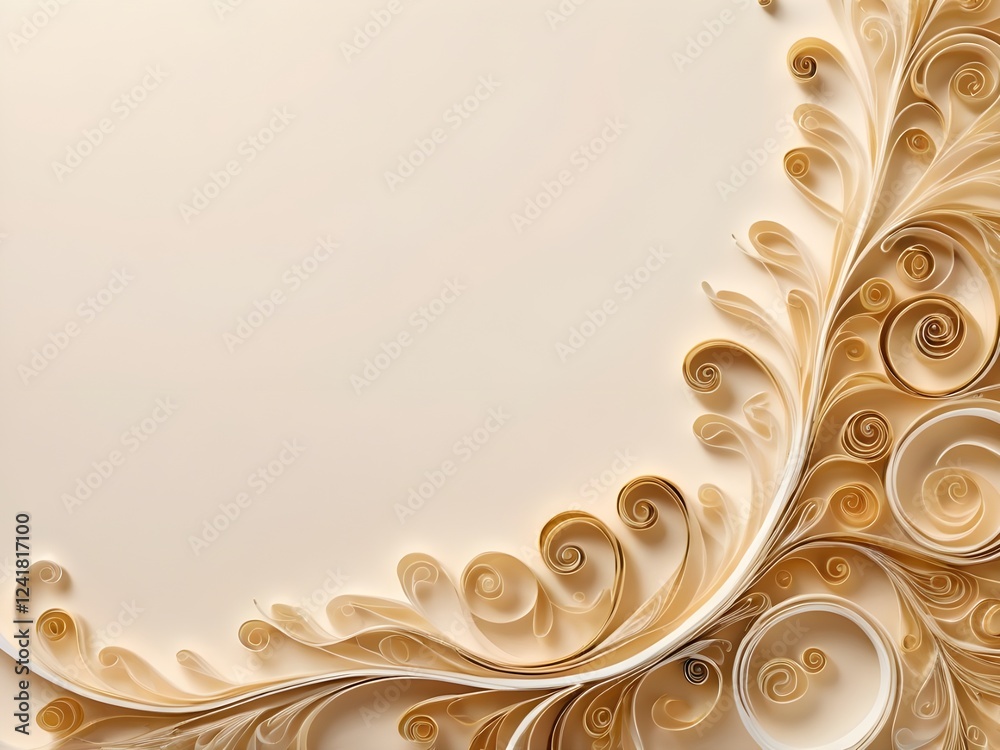 Luxurious gold and cream quilling loops arranged in a flowing abstract pattern, ideal for a high-end banner. With space for text.