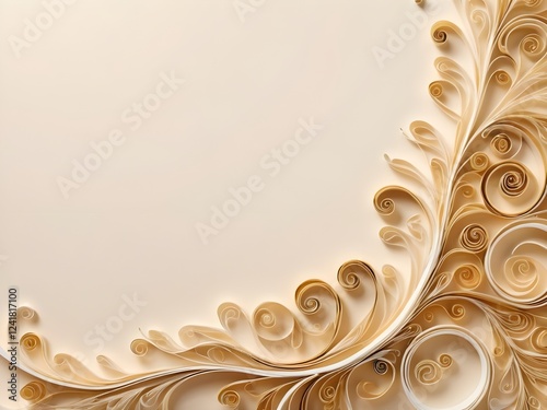 Obraz na płótnie Luxurious gold and cream quilling loops arranged in a flowing abstract pattern, ideal for a high-end banner. With space for text.
w salonie