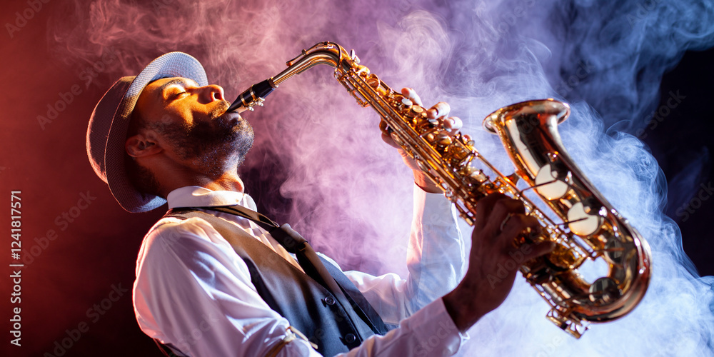 Musician playing the saxophone on stage