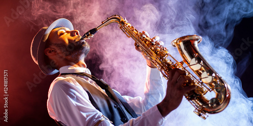 Obraz na płótnie Musician playing the saxophone on stage w salonie