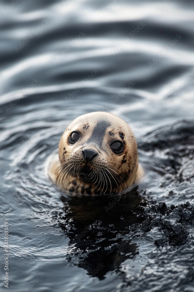Obraz premium A close-up shot of a seal swimming in a body of water, great for use in wildlife or aquatic-themed projects