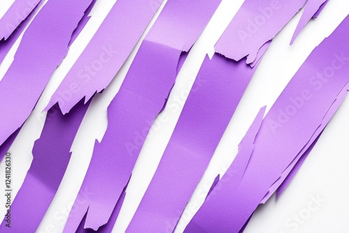 A close-up shot of multiple purple strips of paper lying flat on a white surface photo