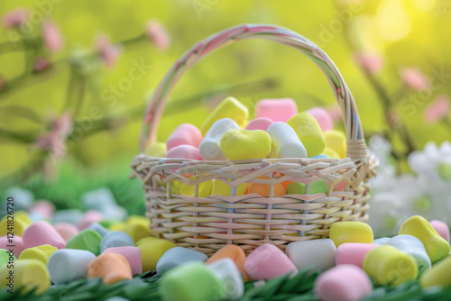 Colorful Easter Marshmallows in Basket for Spring Holiday Fun: Easter