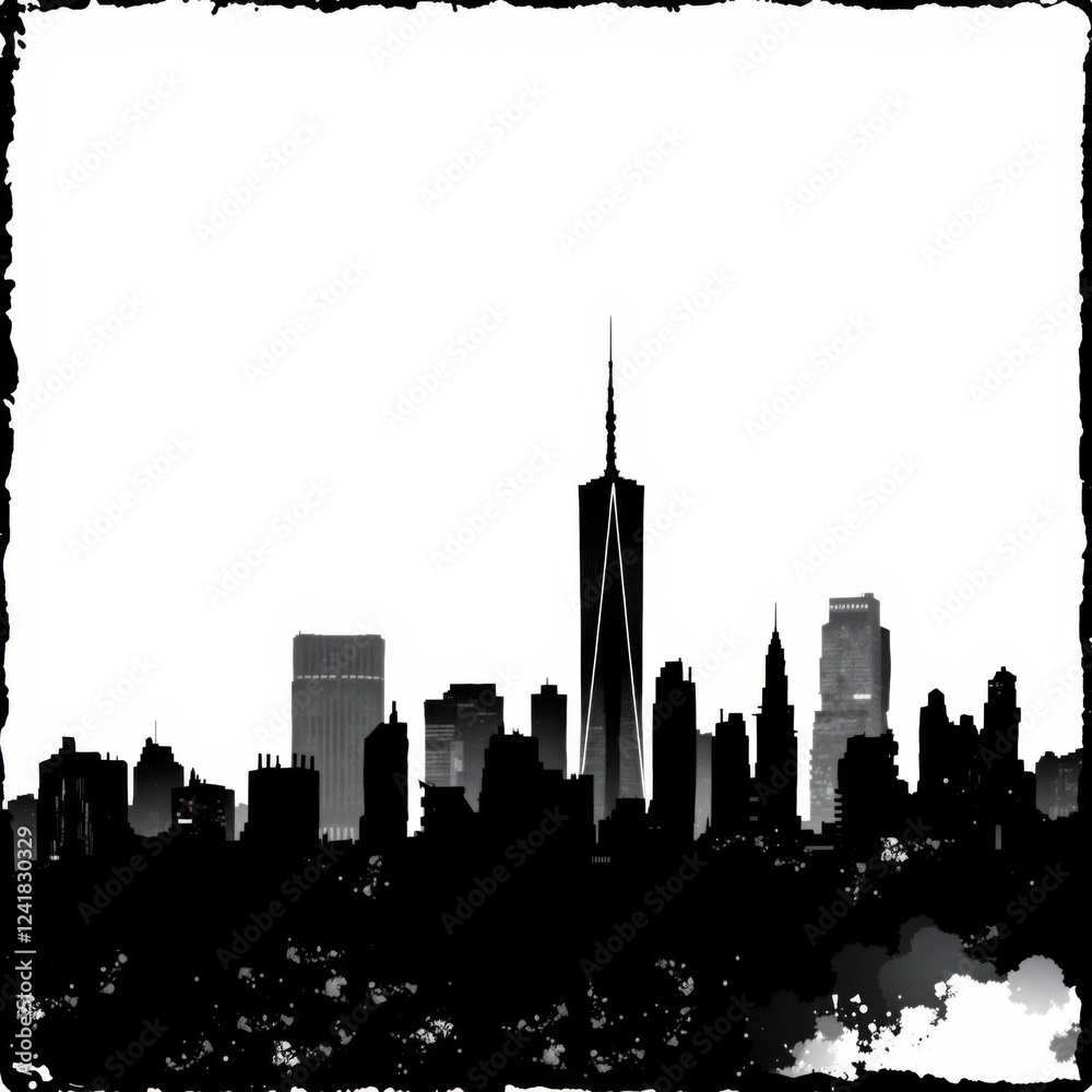Fototapeta premium Colorful digital illustration of a vibrant city skyline with modern skyscrapers against a yellow background silhouetted skyline cityscape architecture illustration building city vector
