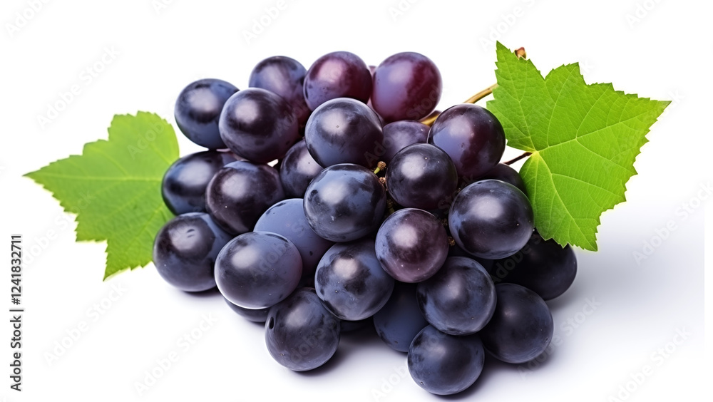 blue grape fruits with leaves isolated on white blue grape fruits with leaves isolated on white