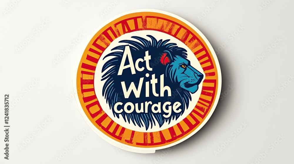 Fototapeta premium Courageous Lion Head Badge Design, Inspirational Quote, White Background, Motivational Poster
