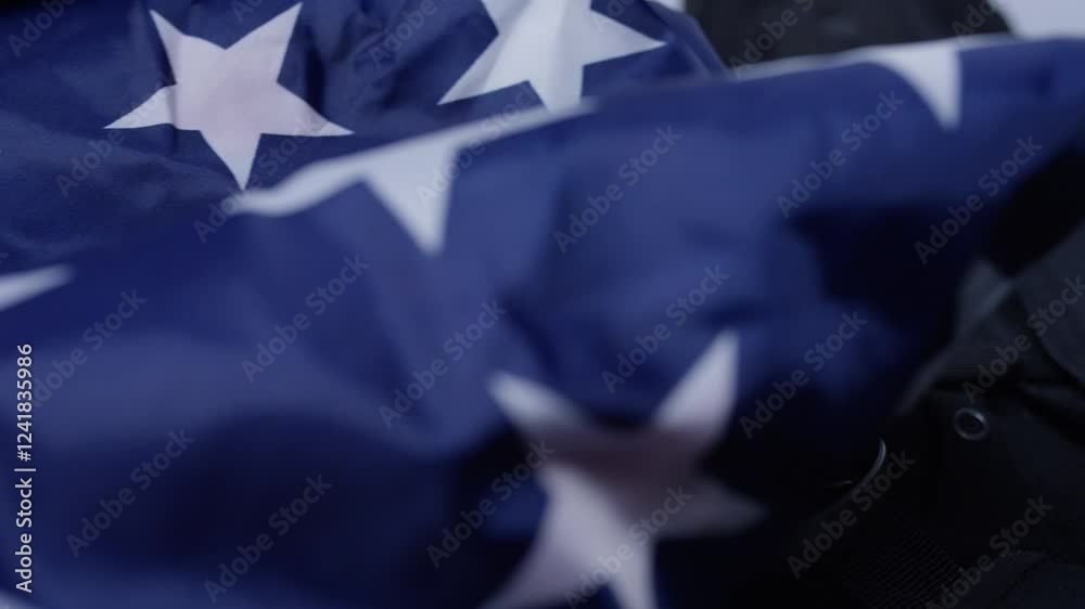 Second Amendment - Pulling flag to reveal police vest and gun