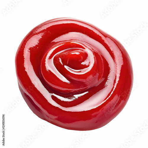 Realistic swirl of red ketchup with glossy texture for food and condiment concept. Tomato sauce with rich color and smooth consistency. Isolated on transparent background. Generative Ai. photo