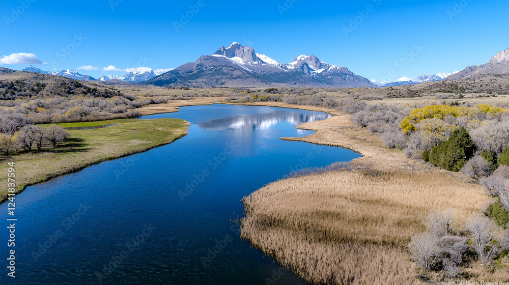 Mountain lake autumn reflection aerial landscape Mountain lake autumn reflection aerial landscape