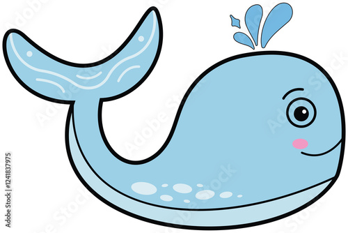 Cartoon whale isolated vector illustration. Cute whale Swimming animal on white background.