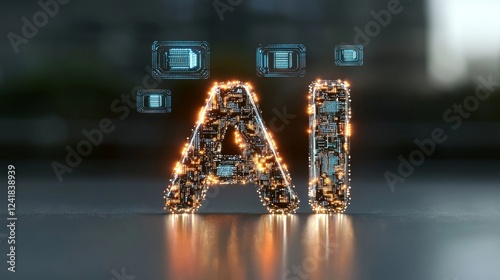 A 3D illustration showing an interactive AI CPU accompanied by a speech bubble