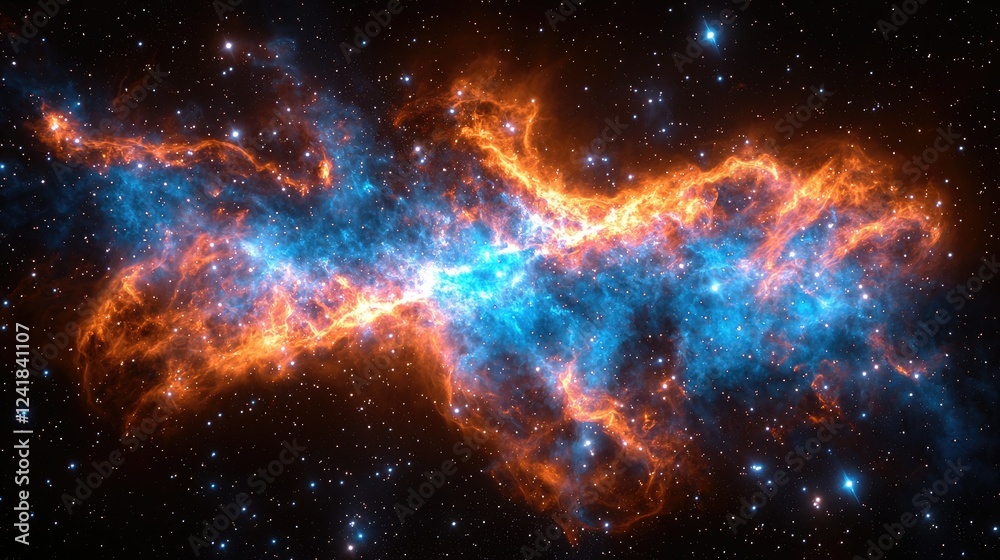 Fototapeta premium Celestial Nebula Orange And Blue Cosmic Clouds