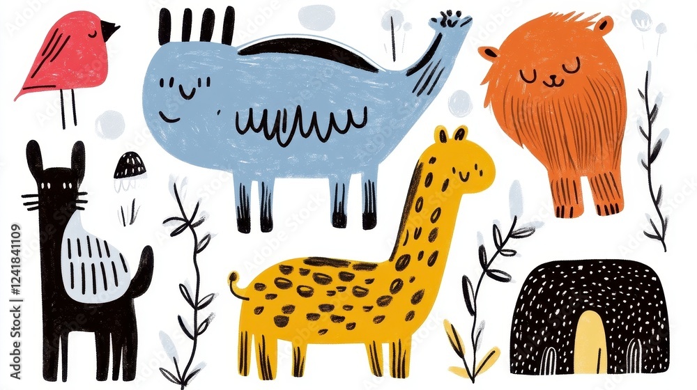 Fototapeta premium Cute Animal Illustrations Set