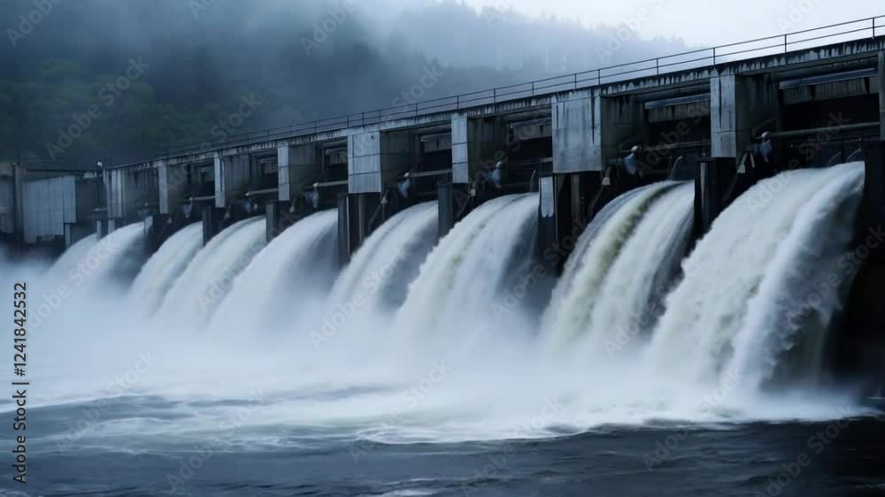 A video of a powerful hydroelectric power plant, water pouring down through a dam, creating an impressive spectacle of the power of nature, is useful for nature and energy documentaries.
