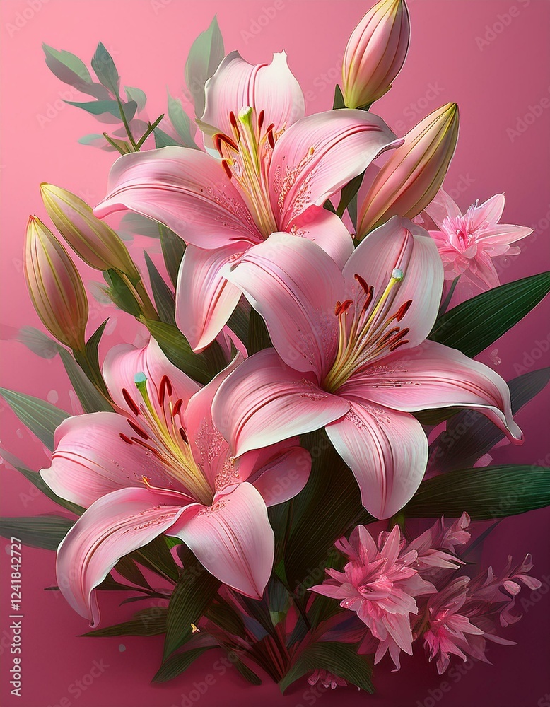 Fototapeta premium Lilien, rosa Hintergrund