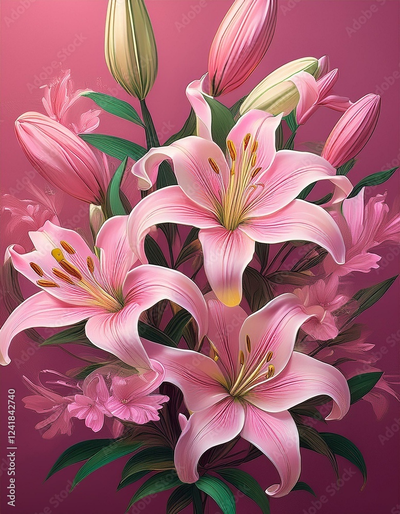 Fototapeta premium Lilien, rosa Hintergrund