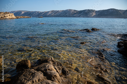 Obraz na płótnie View of scenic landscape with rocks and sea on the Adriatic Sea, Croatia. w salonie