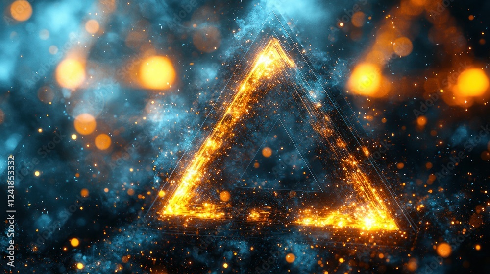 Naklejka premium Fiery triangle abstract art, bokeh background, digital, design