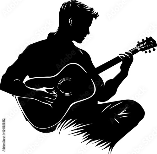 Silhouette of Musician Playing Guitar and Singing